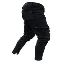Muški ripped patentni traperice mršavi traper džepovi slim fit pantalona crna 3xl