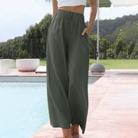 Hueook široke pantalone za noge za žene plus veličine casual čvrste boje za izvlačenje elastične labave