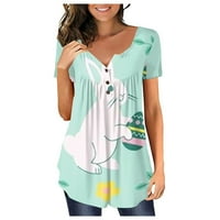 Floralne bluze za žene plus lukne veličine Henley V rect Gump up tunic vrhovi ruffles Flowy majica kratkih