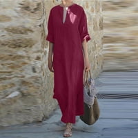 Podplovni ljetne haljine za žene modni ležerni temperament V-izrez velike veličine ženski pamuk i konopci