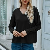 Amtdh Ženska trendovska klirenca bluza od pune boje s dugim rukavima V izrez Klasične košulje sa gumbom