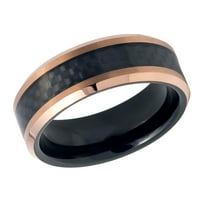 Muški ženski volfram vjenčani zaručni prsten za angažman dva tona crna IP unutar ružičastog zlata IP završetka, umetnuta crnim ugljičnim vlaknima