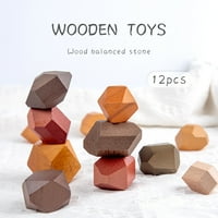 Cieken drveni kamen za dječju izgradnju bloka kreativne igračke za slaganje igra duge igračke 12pc