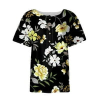 Bazyrey Womens Ljetni vrhovi cvjetni ispisani bluza ženski V izrez casual gumba s kratkim rukavima niz
