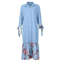 Ženske haljine ovraćene cvjetne haljine za lakat-haljina srednje dužine A-line haljine plava 2xl