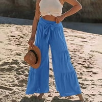 Pamučne pantalone za žene široke pantalone na širokim nogama tokule elastične visoke struk na plaži