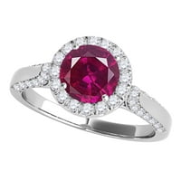 Aonejewelry 1. ct. Halo Ruby i dijamantni zaručnički prsten izrađen u 14K čvrstog bijelog zlata
