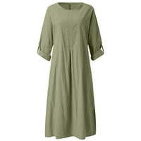 USMIXI Formalne haljine za žene Vintage Pamuk posteljina plus veličina gumba Up Maxi haljine sa džepom