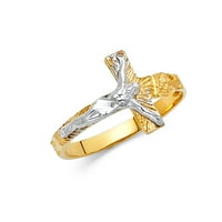 Jewels 14k bijela i žuta zlatna dva tonska križa Crucifi Ring veličine 6
