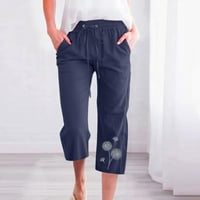 Posteljine Hlače Žene Ljeto Moda Bohemian Plus size Ispiši elastične labave duge salone hlače sa džepom
