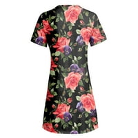 SHPWFBE Ljetne haljine za ženske ležerne haljine za žene Žene kratkih rukava cvijet od tiskanih džepova