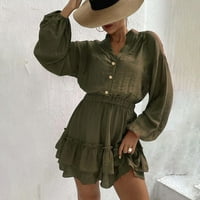 Ljetna haljina ženska plus veličina modni casual v vrat čvrste boje dugih rukava ruffle elastična mini