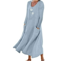 Mrat Womens Denim haljina dugih rukava TISKAN TOCKY Elastična haljina od struka sa ugrađenim u obliku