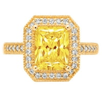 2.9ct smaragdni rez žuti simulirani dijamant 14k žuti zlatni godišnjički angažman halo zvona veličine