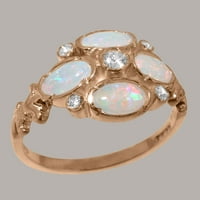Britanska napravljena 18K ruža zlatni dijamant i Opal Ring Weens Izjava Prsten - Veličine Opcije - Veličina