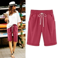 Huaai žene ljetne pamučne pantalone plus veličina visokih struka kratkih kratkih vrata plaže za plažu