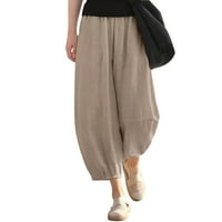 Žene visokog struka hlače od pune boje ljetne pamučne posteljine casual pantalone