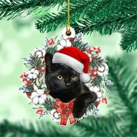 Ukucana BIRCH Christmas Tretno Slatka mačka svinja sa santa šeširom 3.35in promjera xmas viseći privjesak