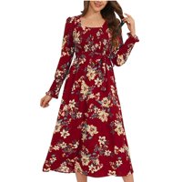 Vintage Crkvene haljine za žene okrugli deckck s dugim rukavima cvjetni tiskani ženski košulje dugih
