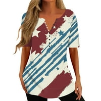 Strunđati Ljetne košulje za žene Print V izrez kratkih rukava tiskani gumb za bluzu za bluzu TOP Dressy