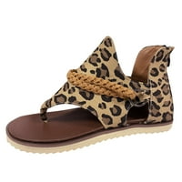 Snadls Women Modni Leopard Print Canvas Clip Toe patentni sandal smeđi 42