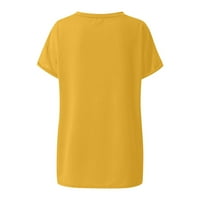 Ženske vrhove kratkih rukava casual bluza Čvrsti ženske majice okrugli izrez Modni žuti s