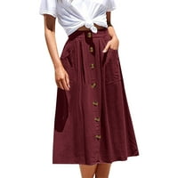 Ženska dugačka džepa suknja Čvrsta boja visoka struka modna casual a line suknje visoke split suknje