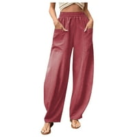 Lounge Hlače Žene Ležerne pantalone za noge u boji sa elastičnim strukom i džepovima Watermelon Red