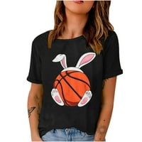 Sretne uske košulje za žene Crew Crt Cute Bunny Rabbit Grafički kratki rukav Tuntic The Casual Holiday bluza Tee