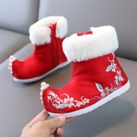 Jesenje i zimske plišane pamučne kožne čizme Modne svestrane udobne zimske djece čizme za snijeg crvena