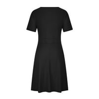 Haljine za žene Sawvnm Žene Ležerne prilike plus veličine V-izrez Čvrsta kratkih rukava Boho haljina