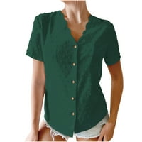 Zeleni vrhovi za žene Ženska moda V izrez Komforna majica kratki rukav bluza Ležerne prilike, Bluze
