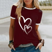 Valentines vrhovi za žene Ljeto kratki rukav casual love srčana grafička majica bluza labavi fit t majice