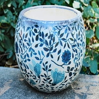 Stari svjetski keramički plavi i bijeli okrugli sadilice ili vrtne posude otisci dostupni, plavi i bijeli