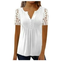 Plus veličine vrhova za žene ženke V-izrez kratki rukav s majicama, majice, ljetne majice za žene bijele