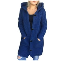 Kordeoekwg Womens Cardigan džemper kaput dugih rukava s kapuljačom kapuljača Ležerne prilike pune boje