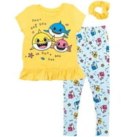 PINKFONG BABY SHARD TODDLER GIRKE PEPLUM MAJICE MAGGINGS i Scrunchie outfit postavljaju novorođenčad