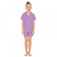 5-14Y Kids kratkih rukava Pajamas Ljetni salon set Little Girls gumb dolje za spavanje Toddler Muslin