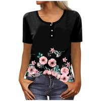 Cleance Womens Ljetni vrhovi kratki rukav casual bluza Ispisane žene Bluze Okrugli izrez Labavi, Pink,
