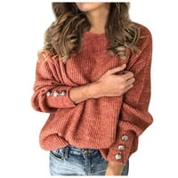 Ženski pad vrhova ženske modne pulover u boji okrugli vrat topli džemper s dugim rukavima