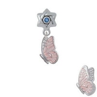 Translucent ružičasti let leptir - zvijezda Davida sa plavim kristalnim šarm perle