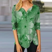Ženski bluze Dressy Casual dugih rukava za žene Jesen Bluze V izrez cvjetni casual vrhovi zeleni XL