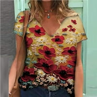 Ženska casual moda labav cvjetni ispis V-izrez kratki rukav bluza m