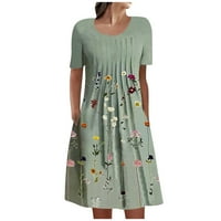 Clearsance Ljetne haljine za žene kratki rukav A-linijski dužina koljena boemska zabava tiskana okrugla
