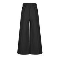 Široke pantalone za noge, ženska modna casual čvrsta džepa u boji preklopljena puna duljina hlače crna