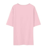 CUOFOKH Bluze za žene plus veličine T majice Prevelike tenske ljetne rukave labave tunike Žene ružičaste