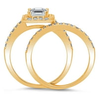 2. CT Emerald Cut originalni kultivirani dijamant VS1-VS J-K 18K Yellow Gold Halo Angagement Wedding Bridal Set Dizajnerski prsten BW Set W Crystal Boide Stones veličine 4.5