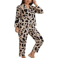 Ženski Leopard dugme-up pidžama Set Loungeward Dvodijelna kupaonica PJ Postavite Ležerne drepske noćne