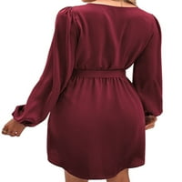 Voguele dame kratke haljine gumb Mini haljina dugih rukava sandress putni seksi vino crveno xs