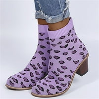 Ženske čizme Dame Modni Leopard Ispiši pletene elastične čizme High potpetice Casual cipele